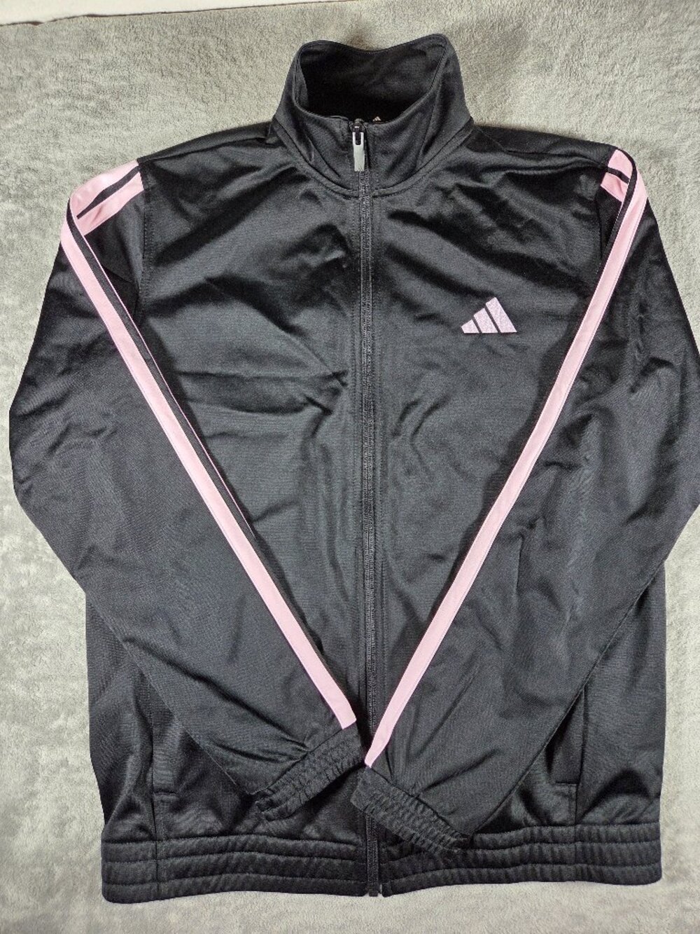 Adidas Women's Tricot 3-Stripes Track Jacket Black with Pastel Light Pink Size M